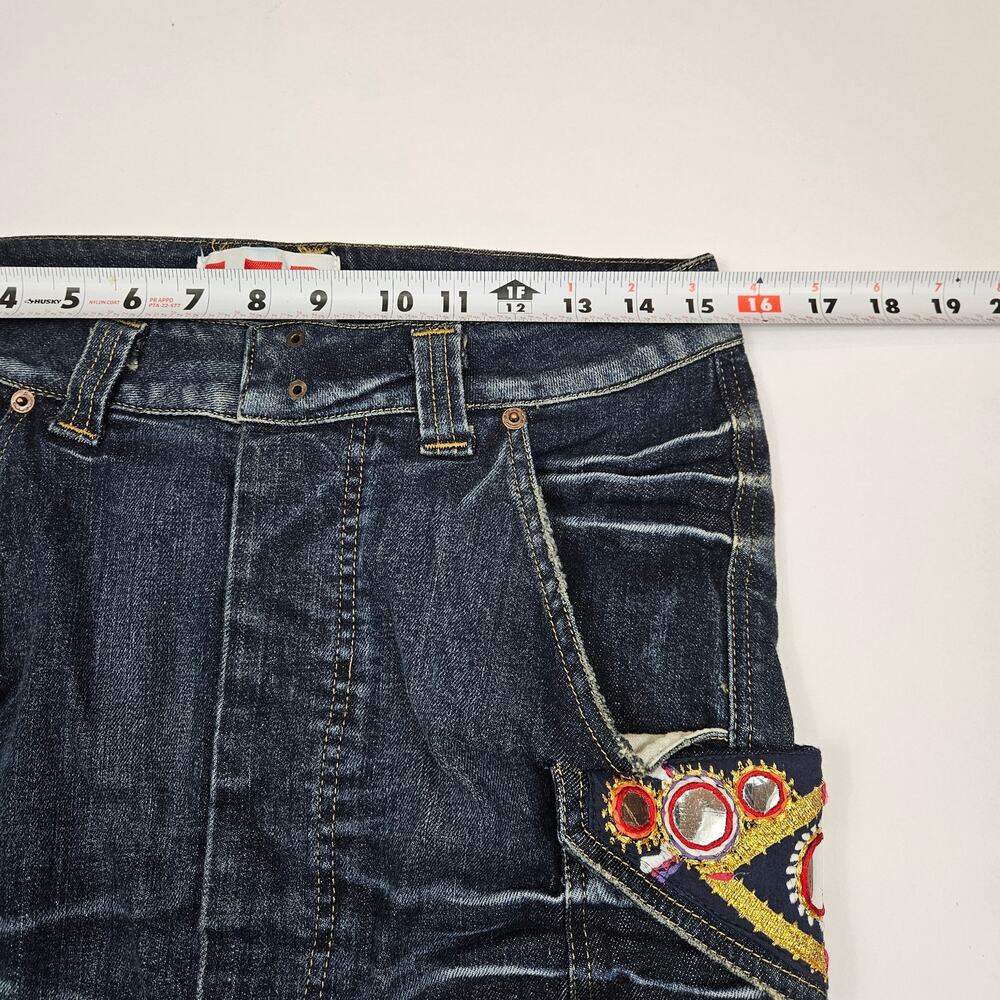Y2k Euro Fornarina Denim Skirt Knee Length Embellished Boho - Size 11 - Picture 8 of 8